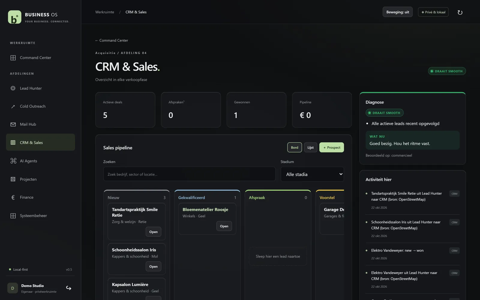 Screenshot van CRM & Sales in AI Business OS