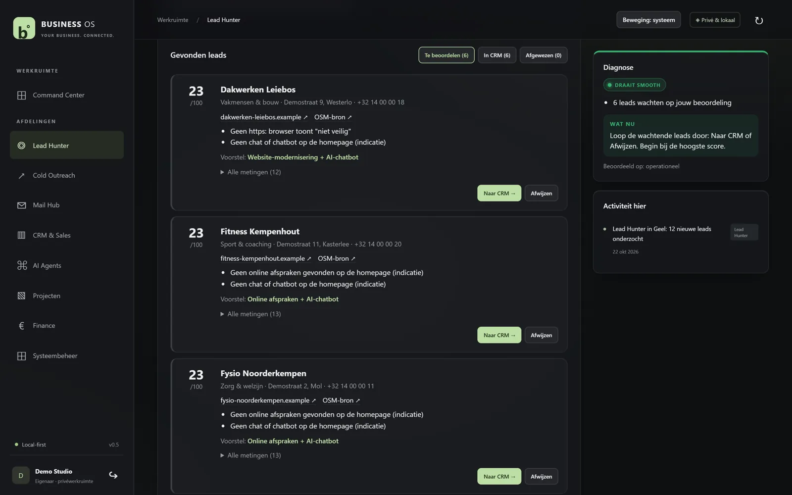 Screenshot van Lead Hunter in AI Business OS